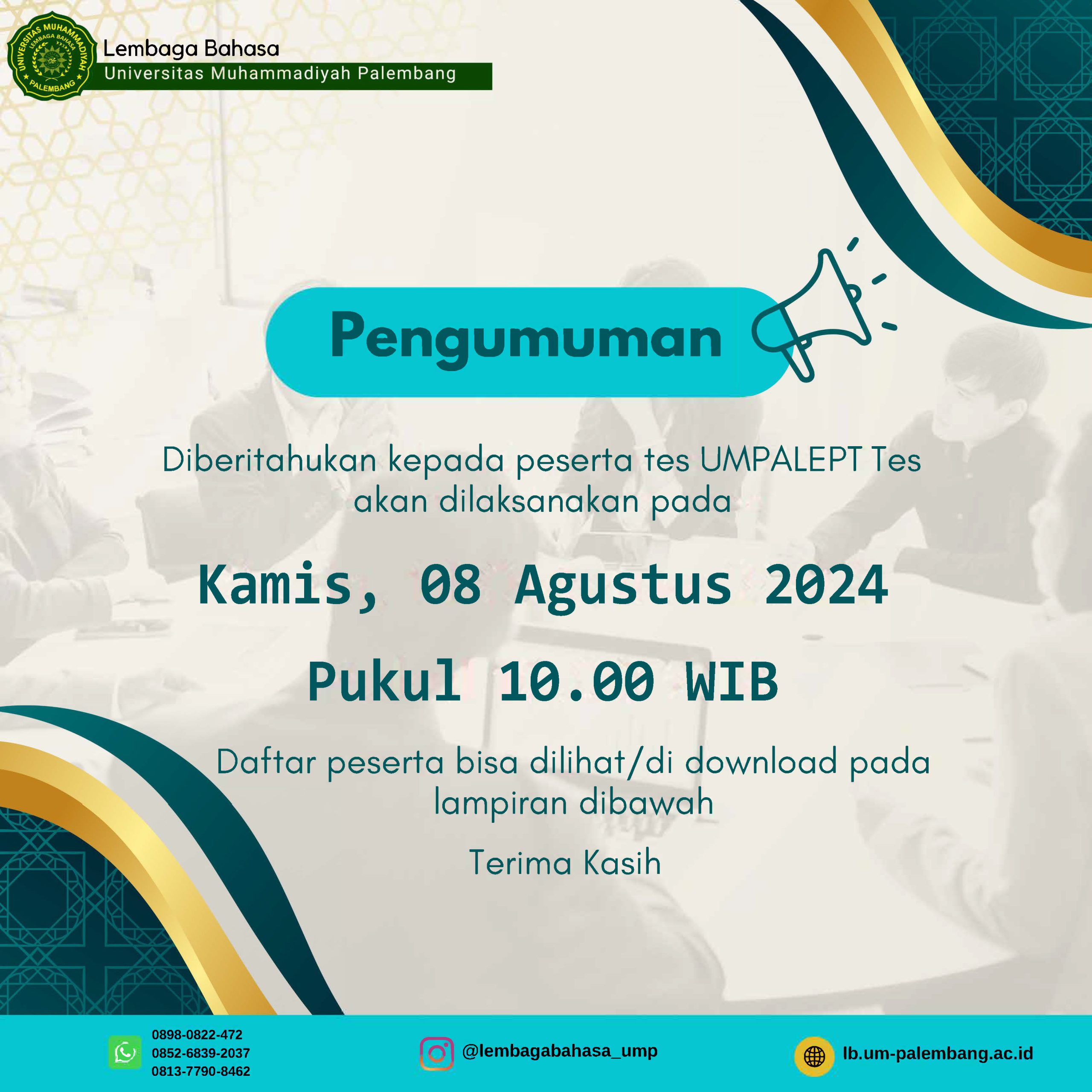 Jadwal UMPALEPT 08 Agustus 2024